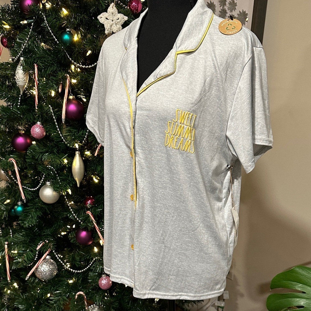 *RAE DUNN* Gray x Yellow Sweet Summer Dreams Pajama Top NWT Size XL